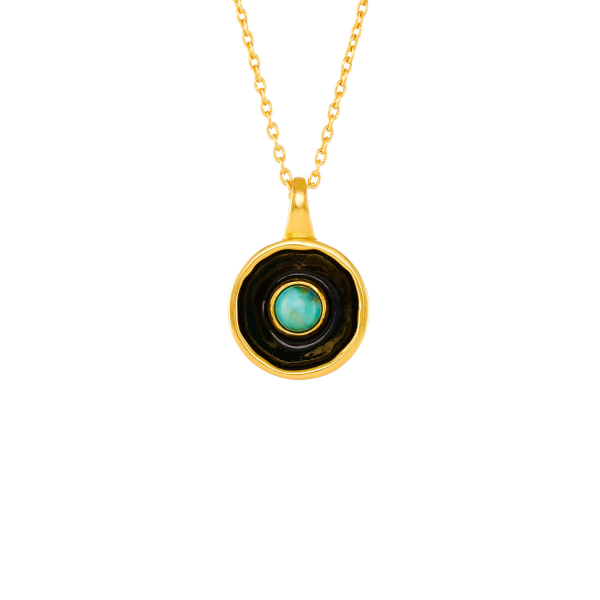 Necklace made from brass, goldplated, enamel, turquoise